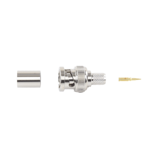Conector BNC Macho de Anillo Plegable para Cable Belden 8281 tipo RG-59/U, Níquel/ Oro/ Delrin.