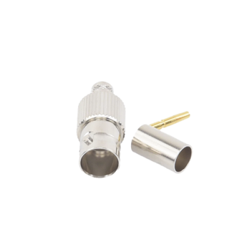 Conector BNC Hembra, 75 Ohm, Anillo Plegable, para RG-59/U, Níquel/ Oro/ Delrin.