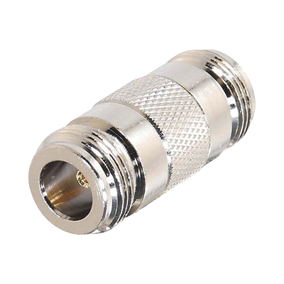 Adaptador Barril en Linea para 50 Ohm, de Conector N Hembra a N Hembra, Plata/ Oro/ Teflón.