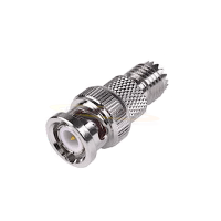 Adaptador en Línea de Conector Mini-UHF Hembra a BNC Macho, Níquel/ Oro/ Teflón. Adaptador en Línea de Conector Mini-UHF Hembra a BNC Macho, Níquel/ Oro/ Teflón.