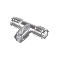Adaptador en T, de Conector Mini-UHF Hembra a Doble Mini-UHF Hembra, Níquel/ Plata/ Teflón.