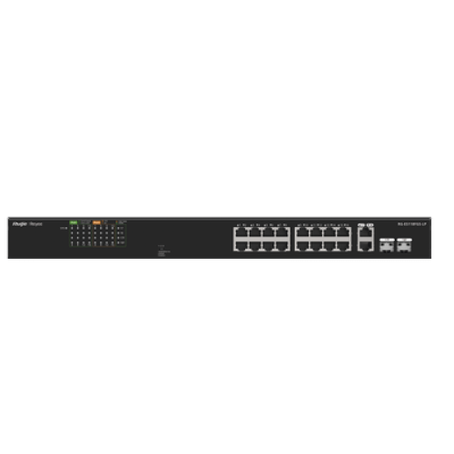Switch PoE+ no Administrable, Hasta 120 Watts, Ideal para CCTV, 16 Puertos PoE +10/100, 2 Uplinks Gigabit y 2 SFP COMBO