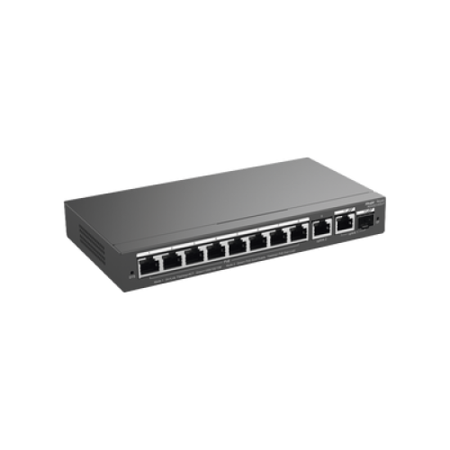 Switch Administrable con 8 puertos Gigabit PoE, 2 Uplinks Gigabit (1 SFP), gestión gratuita desde la nube