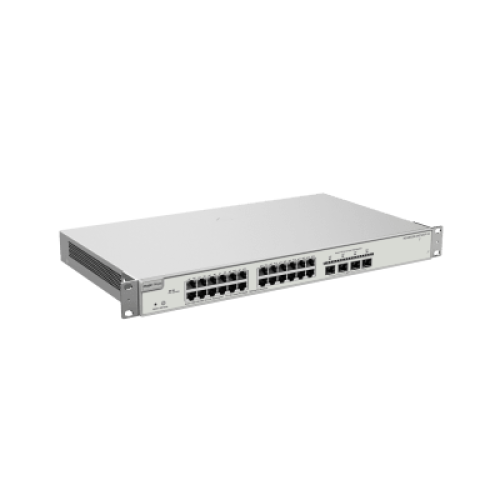 Switch Administrable Capa 3 con 24 puertos Gigabit PoE 802.3af/at + 4 SFP+ para fibra 10Gb, gestión gratuita desde la nube, 370w