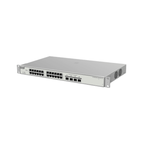 Switch Administrable Capa 3 con 24 puertos Gigabit PoE 802.3af/at + 4 SFP+ para fibra 10Gb, gestión gratuita desde la nube, 370w