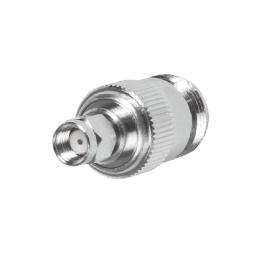 Adaptador en Línea, de Conector SMA Macho Inverso a N Hembra, Níquel/ Oro/ Teflón.