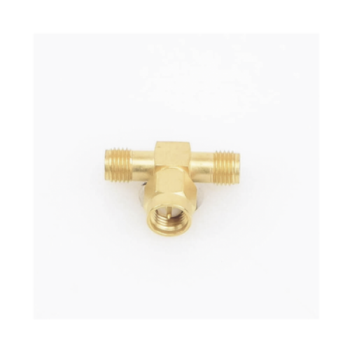 Adaptador en T, de Conector SMA Macho a Doble SMA Hembras, Oro/ Oro/ Teflón.