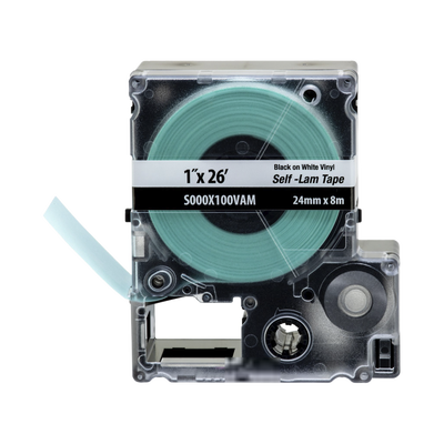 Casete de Etiquetas Autolaminadas de Cinta Continua, de 24 (1 Pulgada) mm de Ancho, 8 Metros (26.25 Pies) de Largo, Para Cables de 2.5 a 5.1 mm (0.1 a 0.2 Pulgadas) de Diámetro, Color Blanco