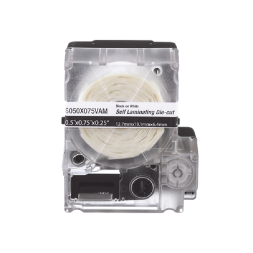 Casete de 200 Etiquetas Autolaminadas de 12.7 x 31.8 mm (0.5 x 1.25 pulgadas), para Cables de 3.1 a 7 mm (0.12 a 0.28 pulgadas) de Diámetro, Área de Impresión Color Blanco