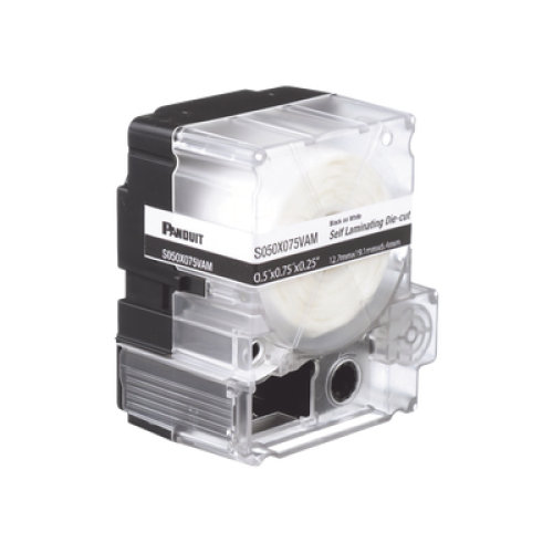 Casete de 200 Etiquetas Autolaminadas de 12.7 x 31.8 mm (0.5 x 1.25 pulgadas), para Cables de 3.1 a 7 mm (0.12 a 0.28 pulgadas) de Diámetro, Área de Impresión Color Blanco