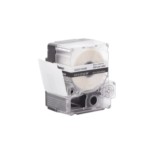 Casete de 200 Etiquetas Autolaminadas de 12.7 x 31.8 mm (0.5 x 1.25 pulgadas), para Cables de 3.1 a 7 mm (0.12 a 0.28 pulgadas) de Diámetro, Área de Impresión Color Blanco