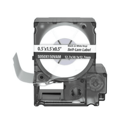 Casete de 175 Etiquetas Autolaminadas de 12.7 x 38.1 mm (0.5 x 1.5 pulgadas), para Cables de 4 a 8.1 mm (0.16 a 0.32 pulgadas) de Diámetro, Área de Impresión Color Blanco