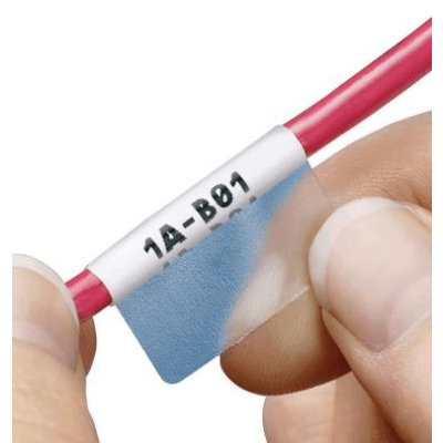 Casete de 50 Etiquetas Autolaminadas de 25.4 x 165.1 mm (1 x 6.5 pulgadas), para Cables de 12.1 a 40.4 mm (0.48 a 1.59 pulgadas) de Diámetro, Área de Impresión Color Blanco