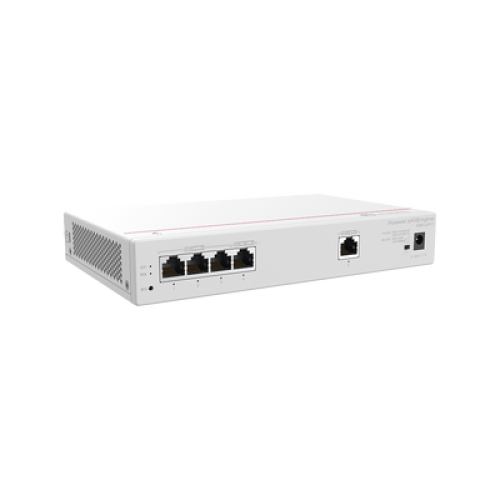 Router Multi-Servicio / 1 puerto 10/100/1000 Mbps(WAN) / 4 puertos 10/100/1000 Mbps(LAN) PoE+ (802.3af/at) / 50W / Rendimiento 1 Gbps / Controla hasta 32 APs / Hasta 150 Clientes / Administración Nube Gratis