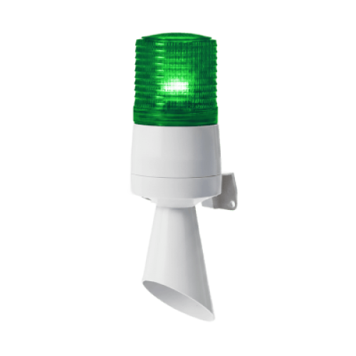 Luz LED con patrones de destello fijo y destellante con buzzer incorporado de alto volumen Máx. 95 dB color Verde 24 VCD