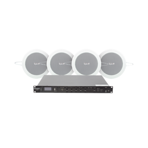 KIT de Amplificador de 120W para Rack | 4 Altavoces de Plafón de 4in | 3 - 6W | Sistema 70/100V
