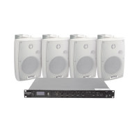 KIT de Amplificador de Audio 120W para Rack | 4 Altavoces de Pared color Blanco 2.5W - 20W | Sistema 70/100V