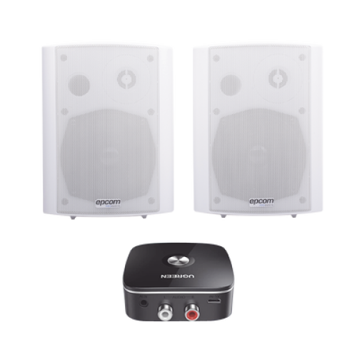 Kit  Altavoces + Modulo Receptor BT | Montaje en Pared | 2x20W RMS | Material ABS y Reja Metálica | Bracket de Metal | Color Blanco