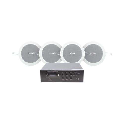 KIT de Amplificador de 120W para Escritorio | 4 Altavoces de Plafón de 4in | 3 - 6W | Sistema 70/100V