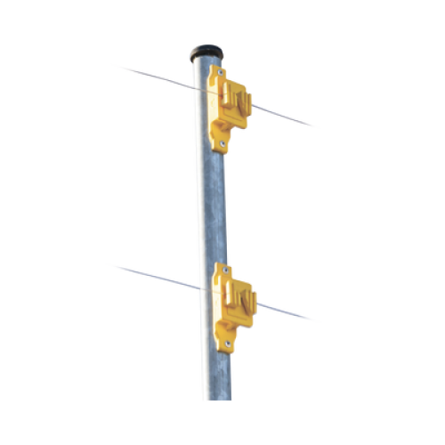 Aislador de Paso color Amarillo reforzado para cercos eléctricos, resistente al clima extremoso