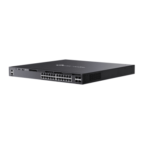 Switch Omada L3 SDN Administrable / 24 puertos PoE af/at Gigabit y 4 puertos SFP+ / Presupuesto PoE 720W / Funciones RIP, VRRP, Servidor DHCP / Administración centralizada OMADA / Fuente Redundante