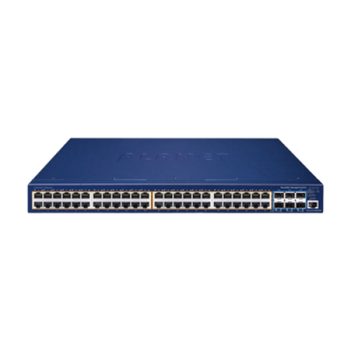 Switch Administrable Stacking Capa 3, 48 Puertos PoE Gigabit 802.3at, 6 Puertos SFP de 10 G, Entrada de Alimentación Redundante de 55 V cc.