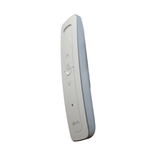 Control remoto 1 canal para motores de persiana Somfy con señal inalámbrica, instrucciones: sube, baja y detener, con posición favorita programada.