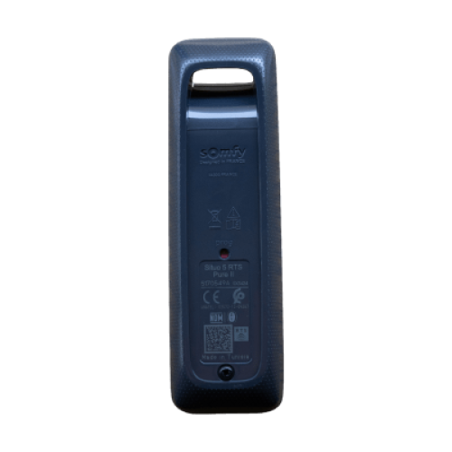 Control remoto 5 canales para motores de persiana Somfy con señal inalámbrica, instrucciones: sube, baja y detener, con posición favorita programada.
