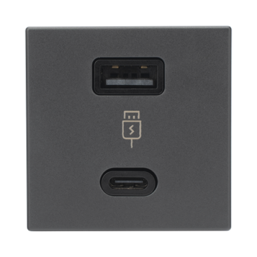 Módulo Doble USB Tipo A+C / Carga Rápida 30W / Color Grafito / Compatible con Torres y Cajas Simon / Modelo: (K126F/14)