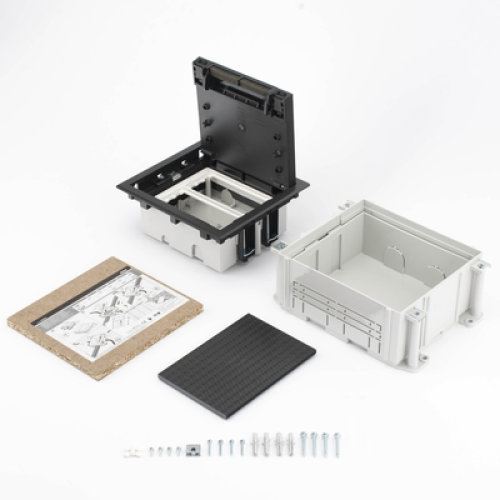 Caja de Suelo Simon Serie S / Para Voz, Datos o Contactos Eléctricos / Capacidad para 2 Módulos / Con Registro Integrado para Fijación en Concreto / Profundidad Ajustable de 70 a 100 mm (2.76 a 3.94 pulgadas) / Alta Resistencia Mecánica y Térmica