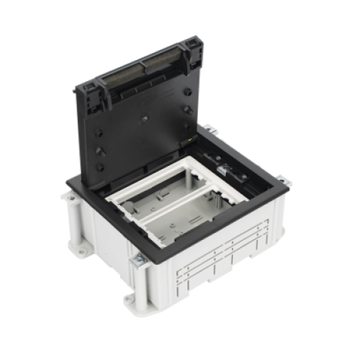 Caja de Suelo Simon Serie S / Para Voz, Datos o Contactos Eléctricos / Capacidad para 2 Módulos / Con Registro Integrado para Fijación en Concreto / Profundidad Ajustable de 70 a 100 mm (2.76 a 3.94 pulgadas) / Alta Resistencia Mecánica y Térmica