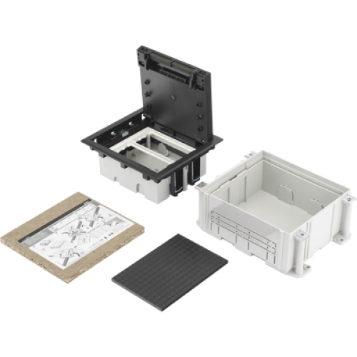 Caja de Suelo Simon Serie S / Para Voz, Datos o Contactos Eléctricos / Capacidad para 2 Módulos / Con Registro Integrado para Fijación en Concreto / Profundidad Ajustable de 70 a 100 mm (2.76 a 3.94 pulgadas) / Alta Resistencia Mecánica y Térmica