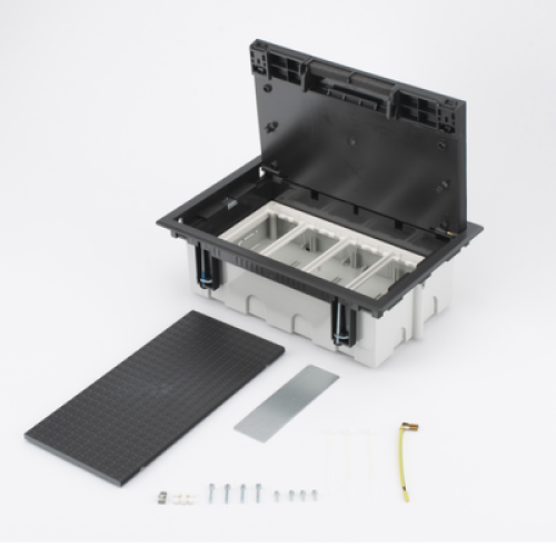 Caja Para Instalación en Piso Falso para Voz, Datos o Contactos Eléctricos / Capacidad para 4 Módulos / Espacio Embellecedor en la Tapa / Profundidad Ajustable de 90 a 120 mm (3.54 a 4.72 pulgadas) / Los Módulos se Adquieren Aparte / (SF410/14CY)