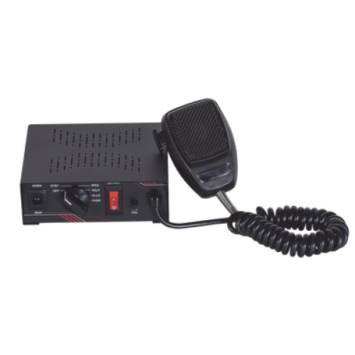 Sirena Vehicular de 100W de Potencia, Con Switch Giratorio de 6 posiciones y Micrófono Integrado de Uso Rudo