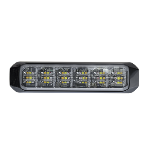 Luz Auxiliar de 18 LED, SAE, Tricolor, Bisel Negro, Rojo/Blanco/Ambar, Lente Transparente