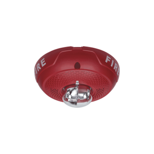 Bocina con Lámpara Estroboscópica, Montaje en Techo, Color Rojo, Nuevo Diseño Moderno y Elegante y Menor Consumo de Corriente