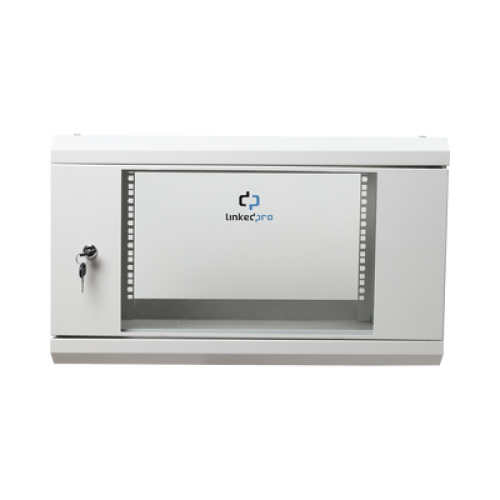 Gabinete de Pared de 6U con Puerta de Cristal Templado, 455 mm de Profundidad Total, Rack de 19'', Acero Reforzado Color Gris Mate