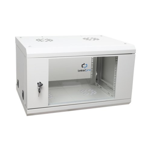 Gabinete de Pared de 6U con Puerta de Cristal Templado, 455 mm de Profundidad Total, Rack de 19'', Acero Reforzado Color Gris Mate