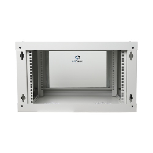 Gabinete de Pared de 6U con Puerta de Cristal Templado, 455 mm de Profundidad Total, Rack de 19'', Acero Reforzado Color Gris Mate