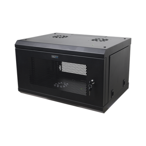 Gabinete de Pared de 6U con Puerta Perforada, 455 mm de Profundidad Total, Rack de 19'', Acero Reforzado Color Negro