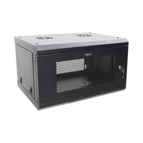 Gabinete de Pared de 6U con Puerta Perforada, 455 mm de Profundidad Total, Rack de 19'', Acero Reforzado Color Negro