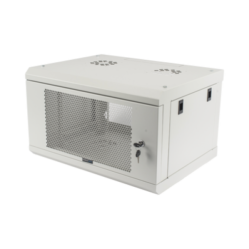 Gabinete de Pared de 6U con Puerta Perforada, 455 mm de Profundidad Total, Rack de 19'', Acero Reforzado Color Gris Mate