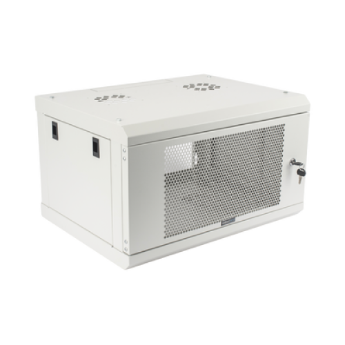 Gabinete de Pared de 6U con Puerta Perforada, 455 mm de Profundidad Total, Rack de 19'', Acero Reforzado Color Gris Mate
