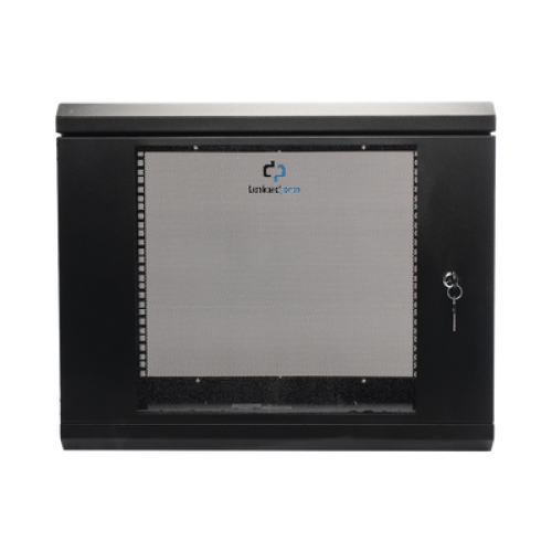 Gabinete de Pared de 9U con Puerta de Cristal Templado, 455 mm de Profundidad, Rack de 19'', Acero Reforzado Color Negro. Gabinete de Pared de 9U con Puerta de Cristal Templado, 455 mm de Profundidad, Rack de 19'', Acero Reforzado Color Negro.