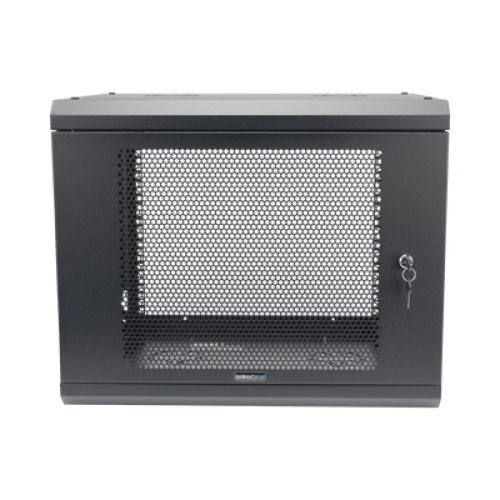 Gabinete de Pared de 9U con Puerta Perforada, 455 mm de Profundidad, Rack de 19'', Acero Reforzado Color Negro.