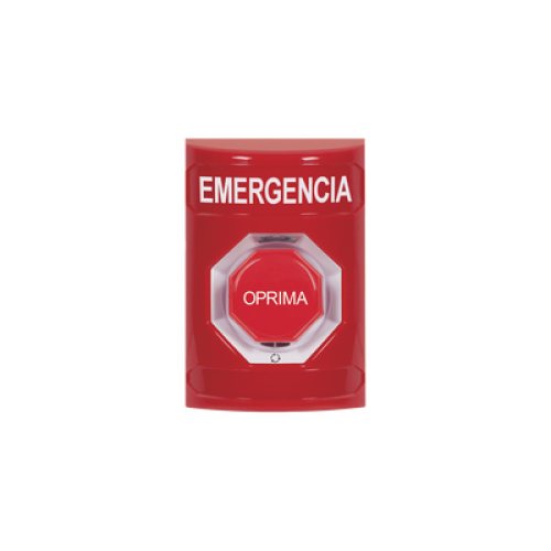 Botón de Emergencia, Texto en Español, Color Rojo, Acción Mantenida, Girar para Restablecer y LED Multicolor
