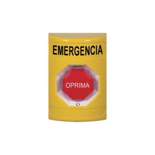 Botón de Emergencia en Español, Color Amarillo, Acción Mantenida, Girar para Restablecer y LED Multicolor