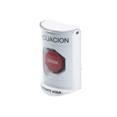 Botón de Evacuación, Cubierta de Policarbonato Súper Resistente de Superficie con Espaciador, Restablecimiento con Llave, Con Bocina de Advertencia