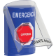 ​Botón Multipropósito, Color Azul, De Superficie, Con Tapa De Policarbonato, Sin Bocina Pre Alarma, Solo Interior, Llave Para Restablecer, Texto De Emergencia, Español