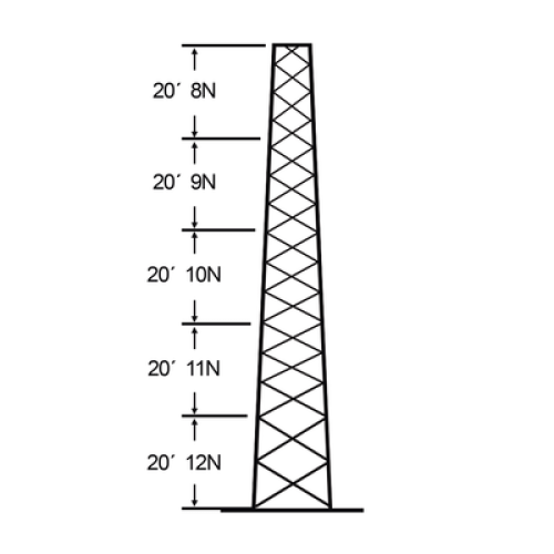 Torre especial Autosoportada Robusta de 30 m. Con 5 m de Ancho en Cara de Base. Linea SSV HEAVY DUTY Torre especial Autosoportada Robusta de 30 m. Con 5 m de Ancho en Cara de Base. Linea SSV HEAVY DUTY